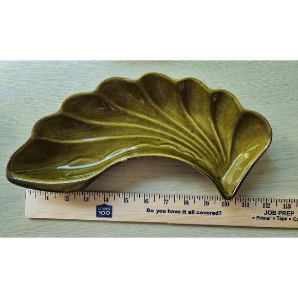 SERVING DISHES-LANE & CO. VAN NUYS, CA-MCM-Pottery-Green-Leaf Shaped-Set of 2 - Picture 7 of 8